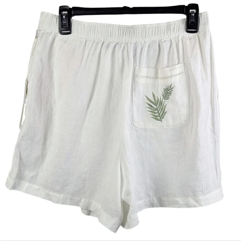 Calypso St.‎ Barth 100% Linen Shorts Embroidered Palm Leaves White Medium